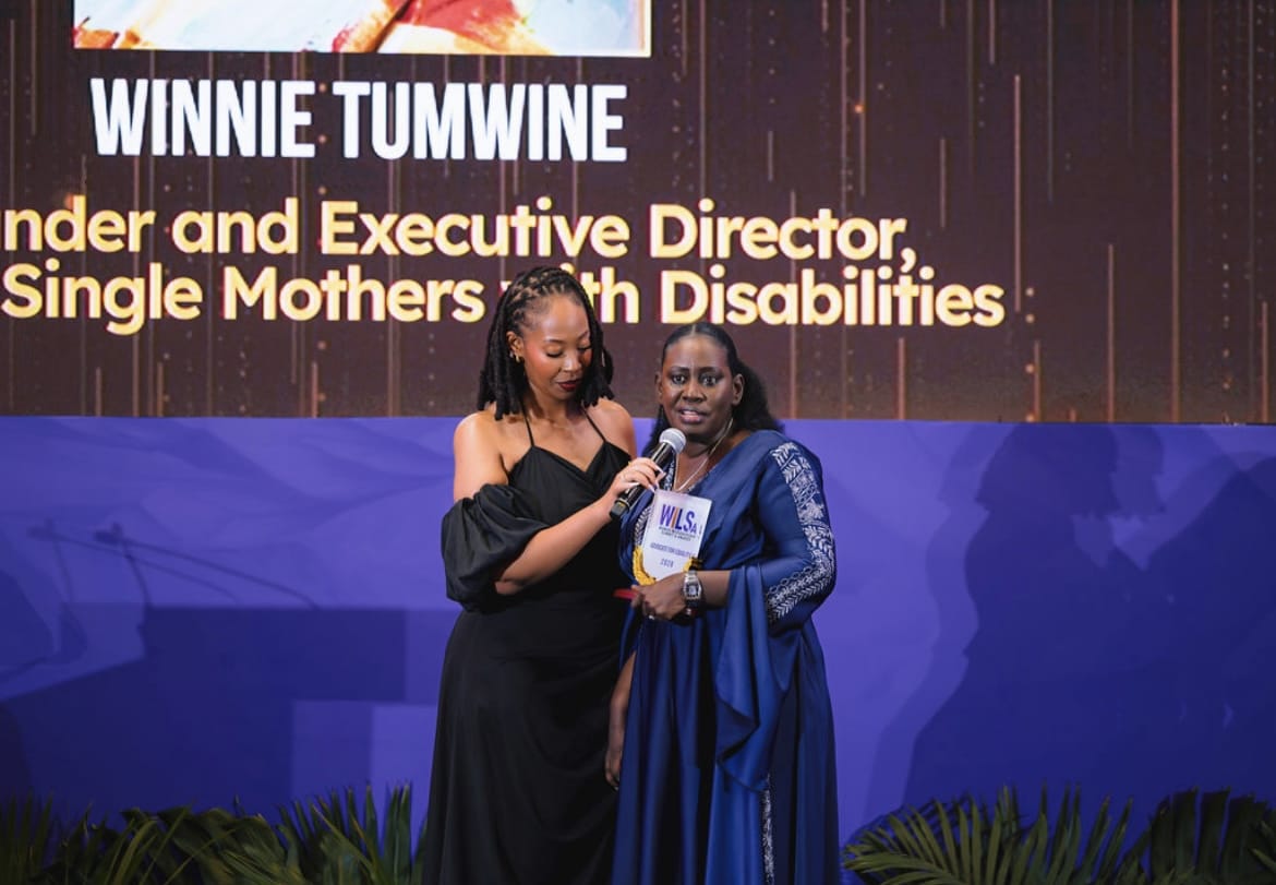 Winnie Tumwine receiving the Advocate for Gender Equality award at the Women in Leadership Summit 2026